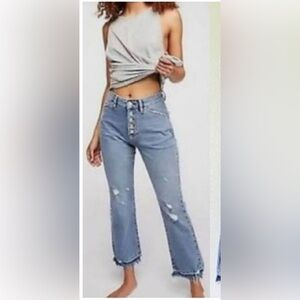 We The Free People Dylan Button Fly High Rise Cropped Bootcut Jeans size 25 d34
